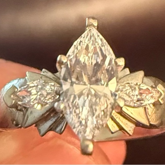 Vintage Diamonique Sterling Silver Marquise Cut CZ Ring size 10 - Picture 2 of 4